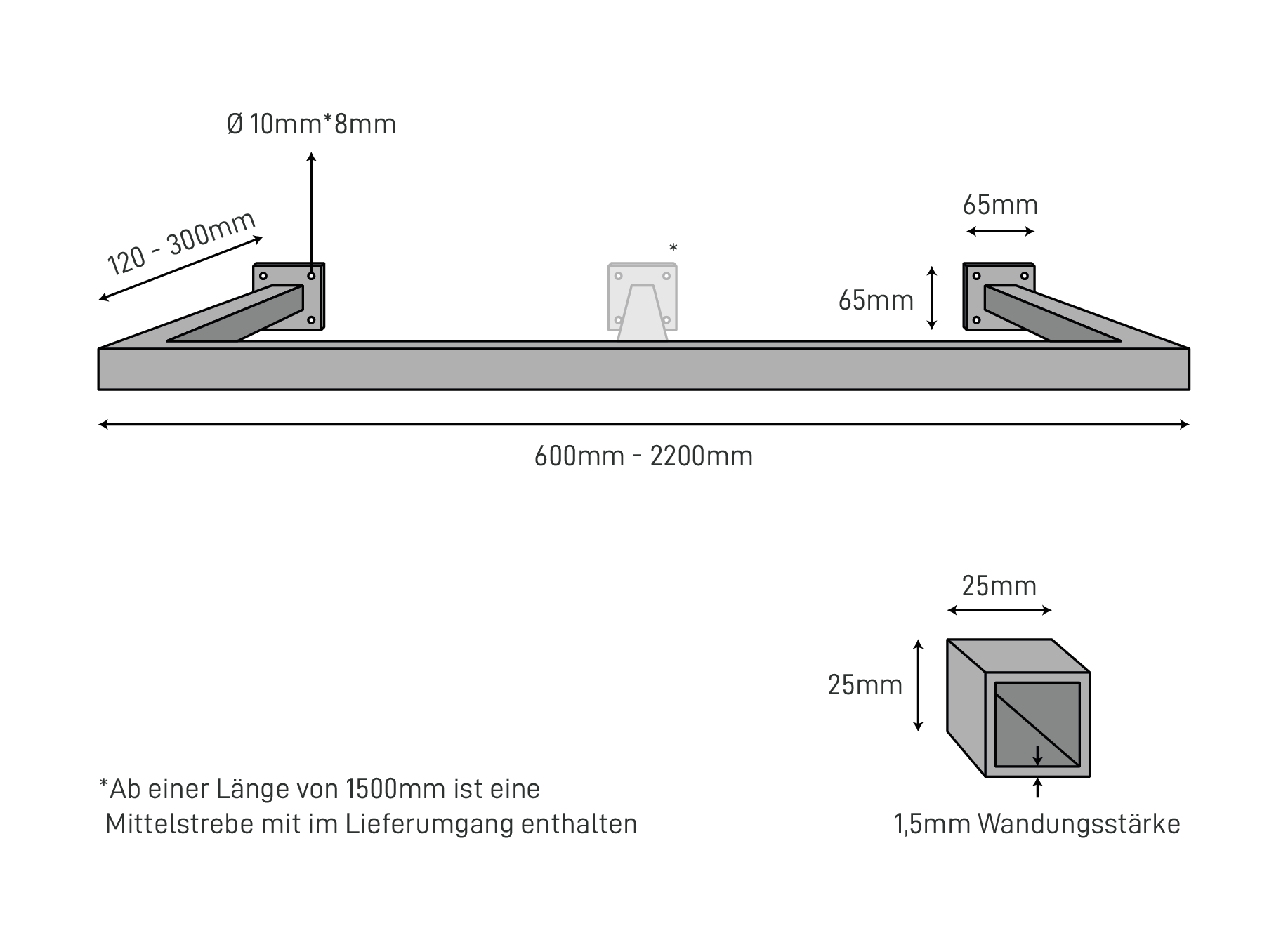 Kledingstang RECHTECK Wand