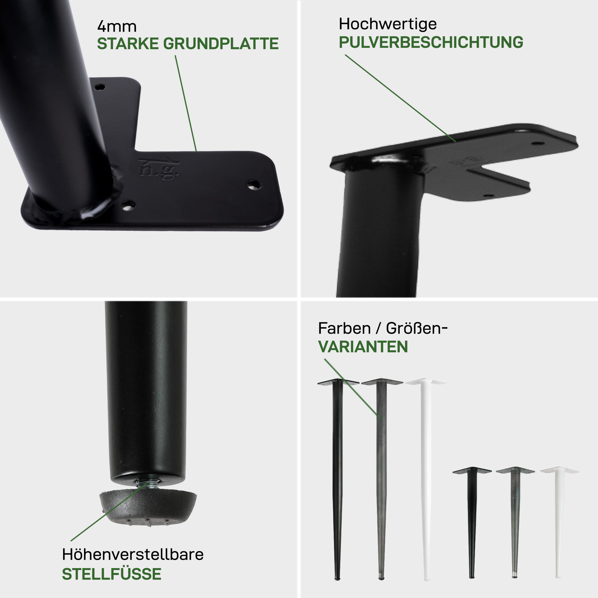4 Set conische benen
